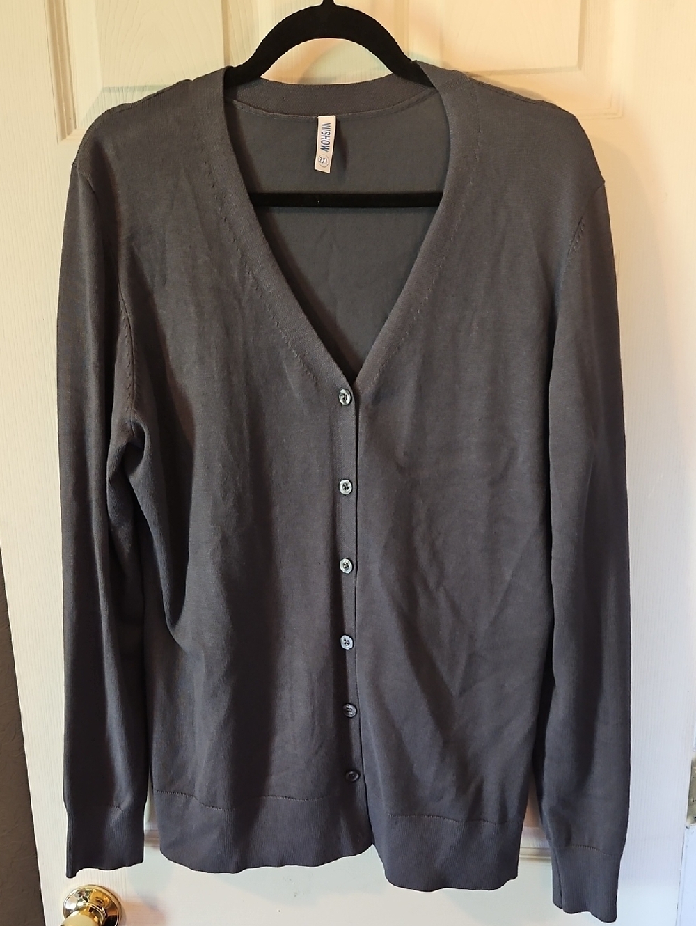 Gray Button-Up V-Neck Cardigan